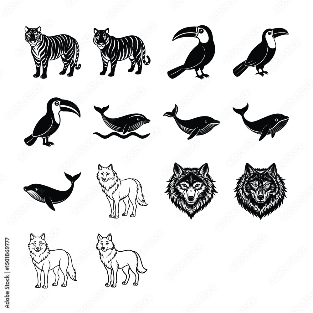 Fototapeta premium set of vector icons of animal and fish