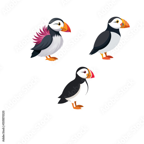 set of cartoon birds isolated