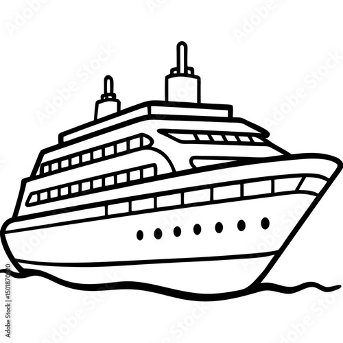 Minimal Cruise Ship Vector on White Background