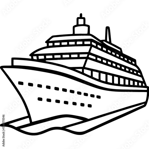 Minimal Cruise Ship Vector on White Background