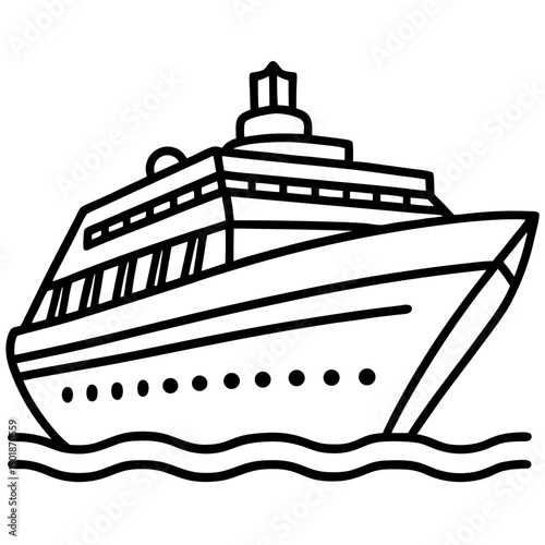 Minimal Cruise Ship Vector on White Background