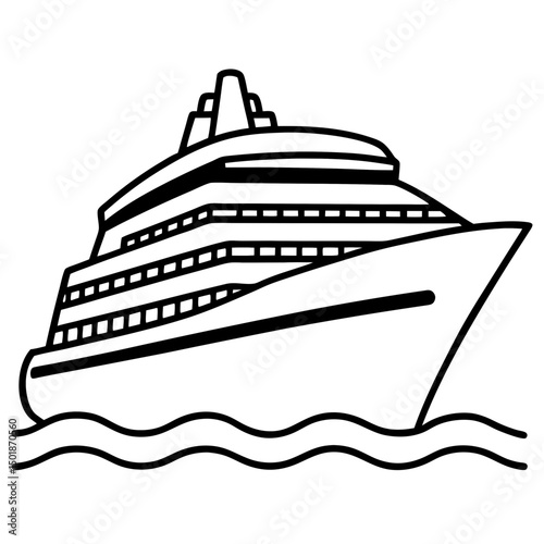Minimal Cruise Ship Vector on White Background