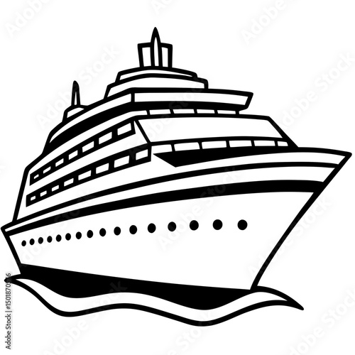 Minimal Cruise Ship Vector on White Background