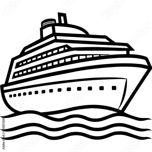 Minimal Cruise Ship Vector on White Background