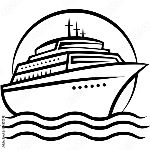 Minimal Cruise Ship Vector on White Background