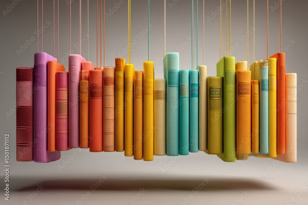 Fototapeta premium Colorful Hardcover Books Suspended in Mid-Air Symbolizing Imagination and Creativity