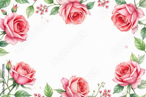 Delicate watercolor roses & leaves, repeating pattern, red, seamless, fabric