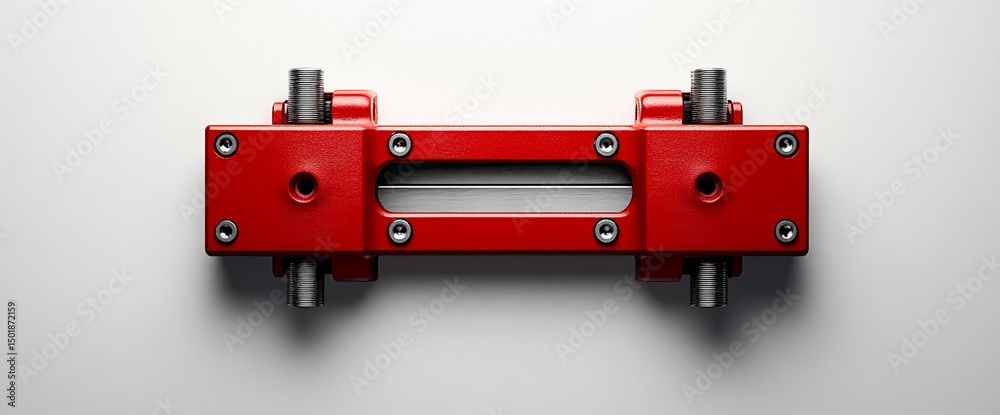 Fototapeta premium Precision Red Metal Component with Silver Fasteners for Engineering Applications