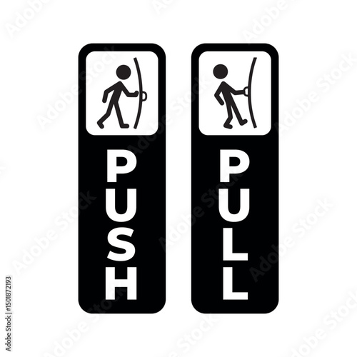 push and pull door signs with stick figure illustrations for clear entry and exit instructions