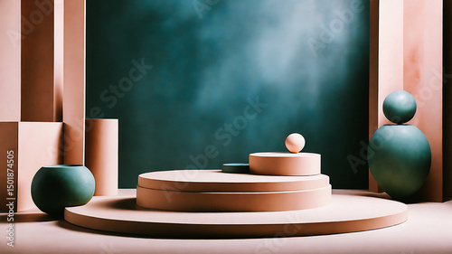 Abstract Geometric Still Life with Pastel Colors and Shapes