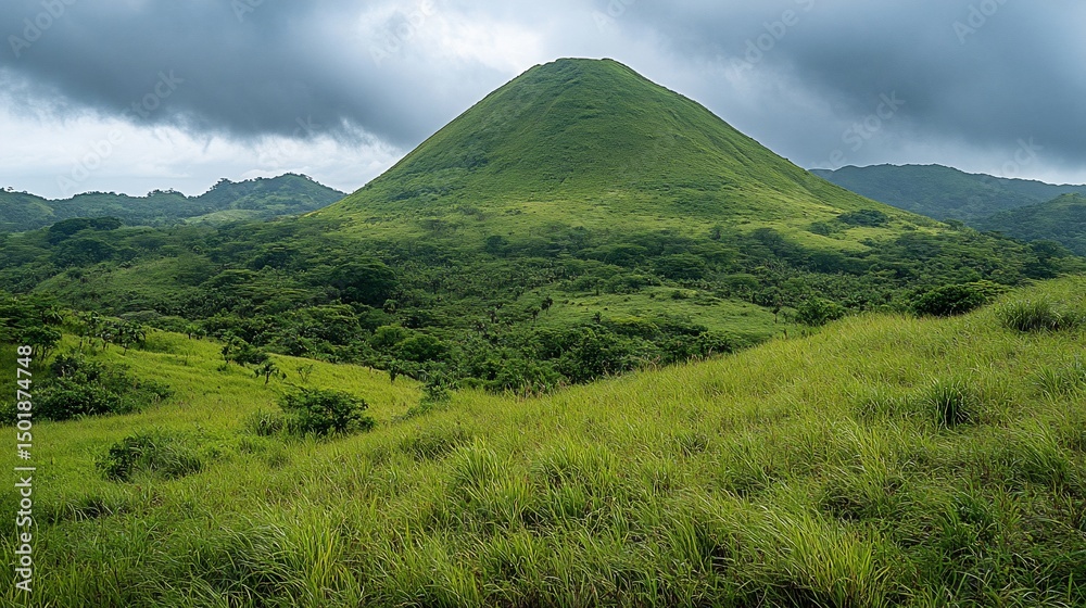 Fototapeta premium Lush green hills and verdant valleys under a dramatic sky showcase nature's beauty