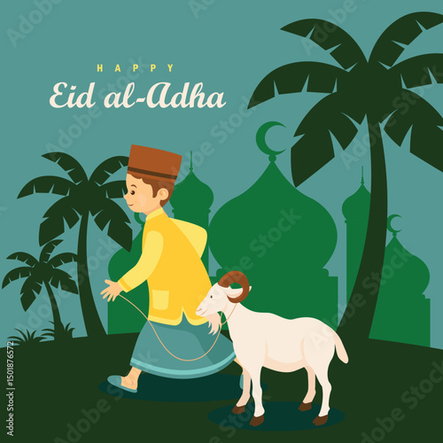Eid Al Adha Banner Design Vector Illustration. Islamic and Arabic Background for Muslim Community Festival. Moslem Holiday. 3D Modern Islamic  suitable for Ramadan, Raya Hari, Eid al Adha and Mawlid.