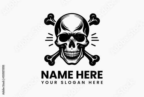 High-contrast danger symbol vector logo featuring skull and crossed bones. Hazard alert signage  