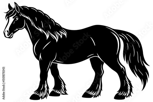 Clydesdale Horse Black Silhouette Drawing