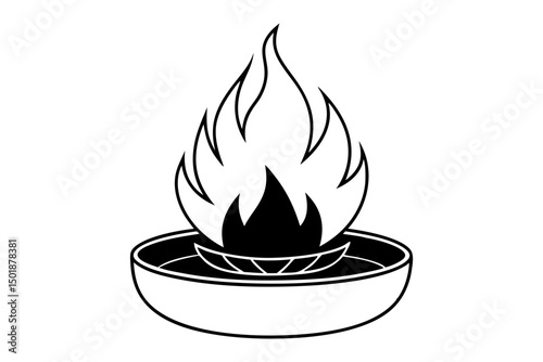 Detailed Fire Pit Line Art Illustration