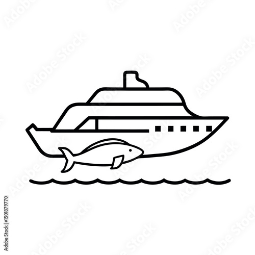Mega Yacht Whale Outline Vector Illustration