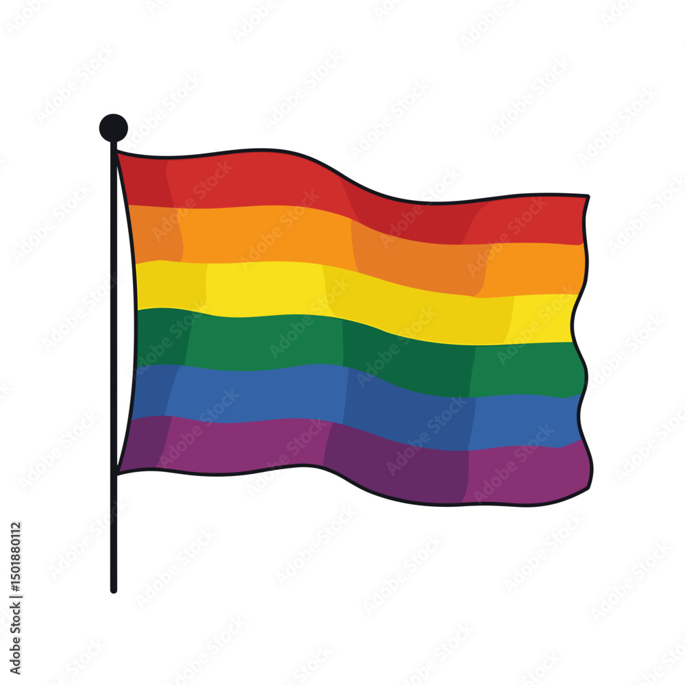 Naklejka premium Cartoon Rainbow Pride Flag Waving in the Wind Illustration for LGBTQ+ Community