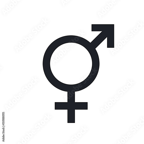 Combined Gender Symbol Representing Both Male and Female in Simple Black and White Vector Illustration