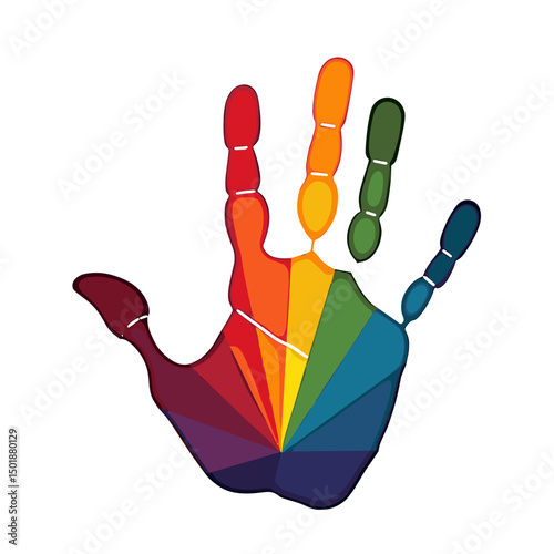 Rainbow Handprint with Textured Colors Representing Diversity and Inclusion in a Vector Illustration