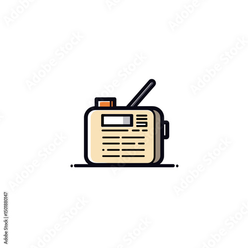 Vintage Radio Receiver Illustration with Antenna and Simple Design, Nostalgic Communication Technology