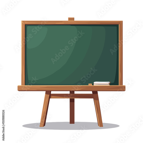 Illustration of a Green Chalkboard on a Wooden Stand with Chalk and Eraser for Educational Purposes