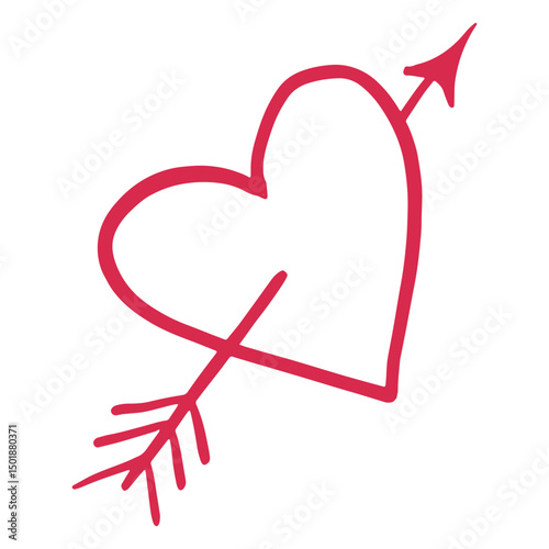 Red heart with an arrow in it doodle