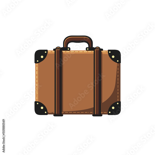 Brown Vintage Suitcase Illustration with Black Accents for Travel and Luggage