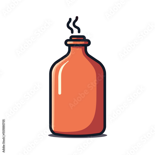 Stylized Illustration of an Orange Bottle with Steam, Isolated on White Background