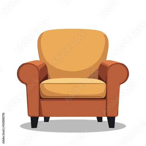Comfortable Armchair Illustration with Brown and Yellow Cushions, Modern Furniture Design for Living Room