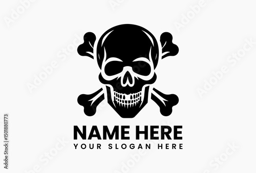 Bold black skull and crossbones vector hazard emblem with clean negative space. Universal warning symbol  