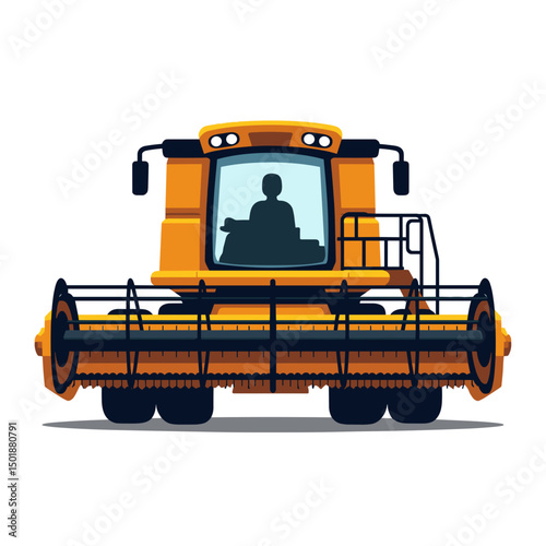 Illustration of a Yellow Combine Harvester Agricultural Machine for Harvesting Crops in a Field