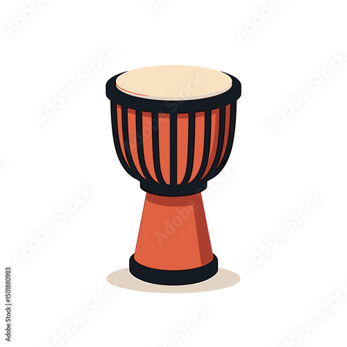 Isolated Djembe Drum Illustration with Orange Body and Beige Head for Musical Expression