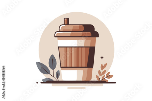 Flat color vector of a single takeaway coffee cup