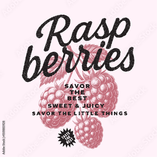 Raspberry vintage retro graphics. girls t-shirt design. Raspberries fruit print girls fashion design. womens trendy fashion graphics. summer food grapics.