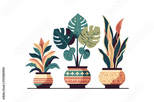 Flat color vector of popular indoor houseplants 