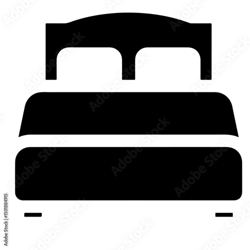 A simple black illustration of a double bed.