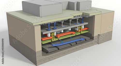 Building Construction Detail with Layers, Arrows for Flow