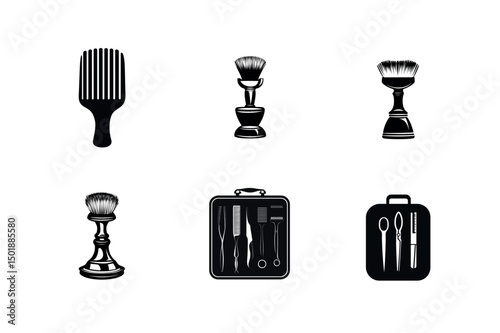 Barbershop tools icons black and white set