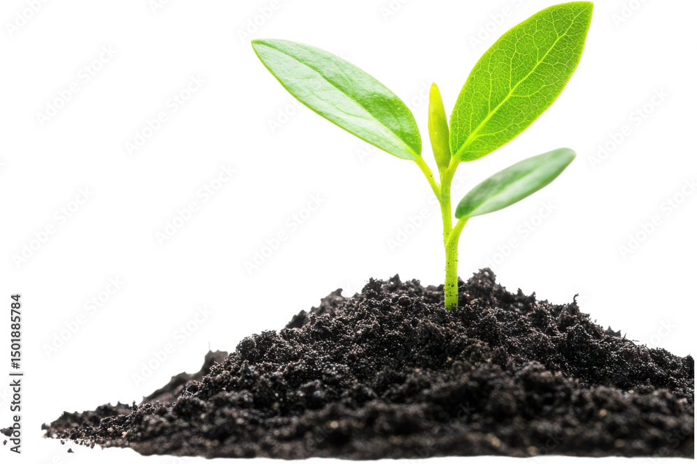 Young plant sprout in soil isolated on transparent background Young plant sprout in soil isolated on transparent background