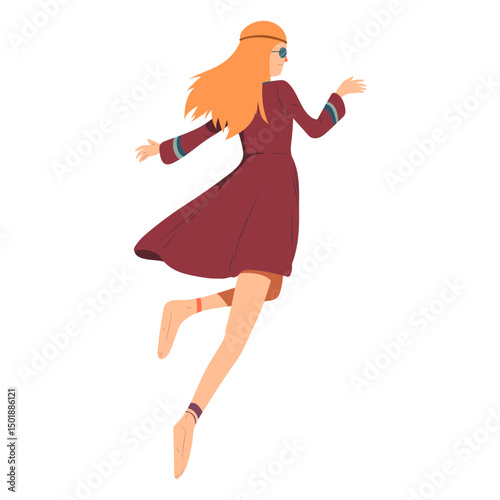 Woman hippie glasses running hairstyle dress flat