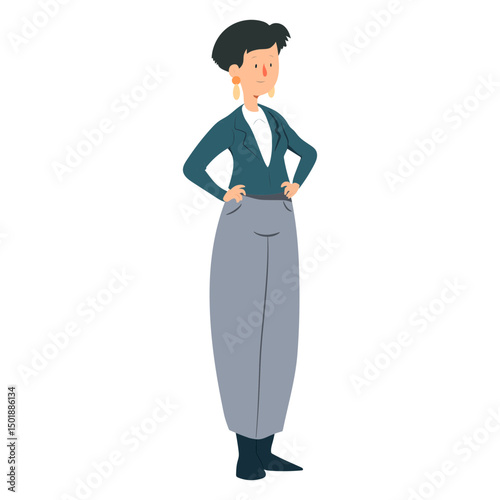 Woman jacket trousers ear ring flat
