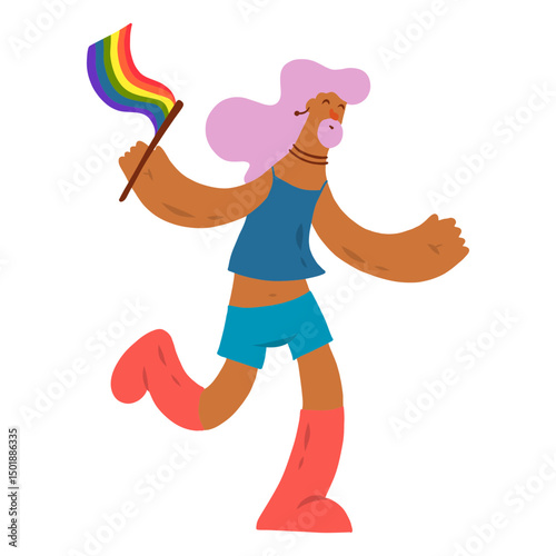 Man t shirt beard ear ring flag gay flat