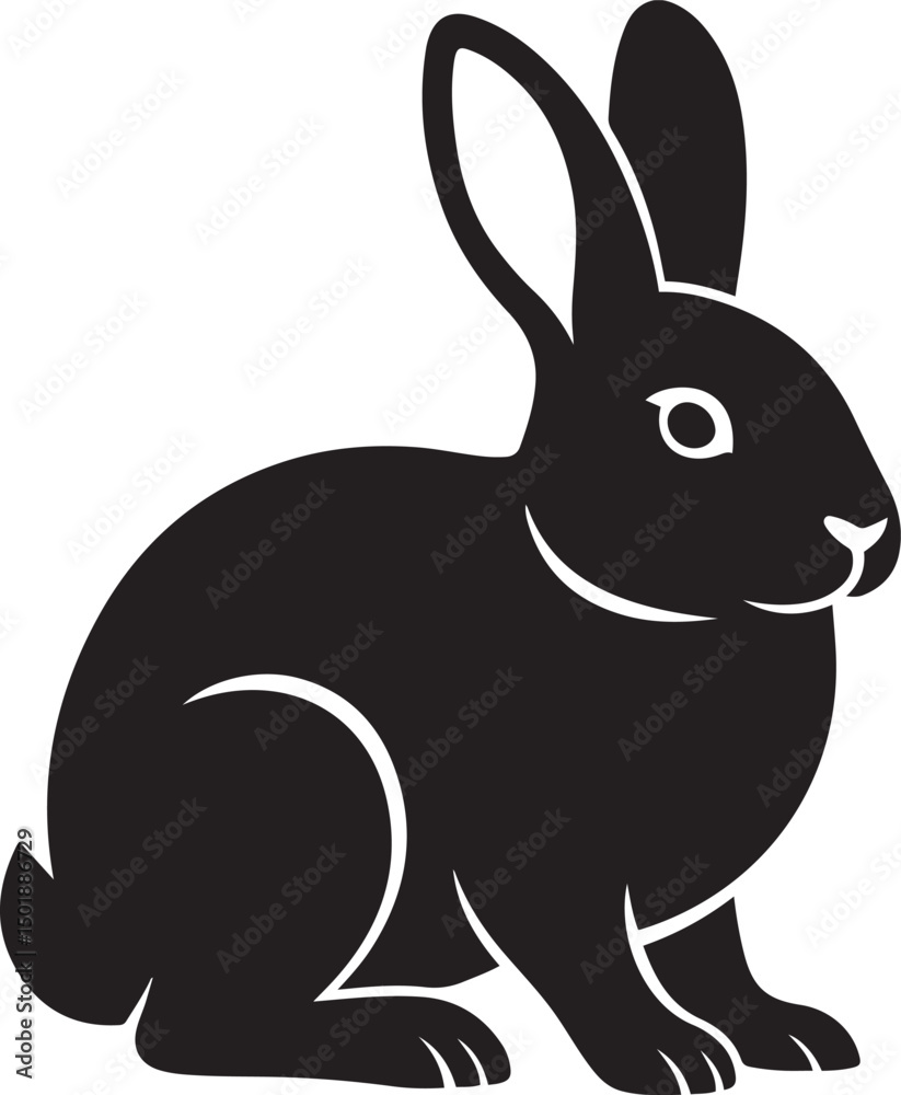 Obraz premium Simple rabbit silhouette animal vector, Bunny side view black and white design