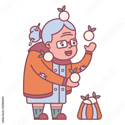 Grandma character giving goodies flat