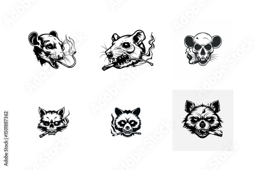 Six smoking animal heads vector illustrations
