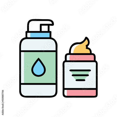 Skincare Moisturizer Set, simple illustration of  Moisturizer Jar and Bottle icon– High-End Cosmetic Packaging Vector
