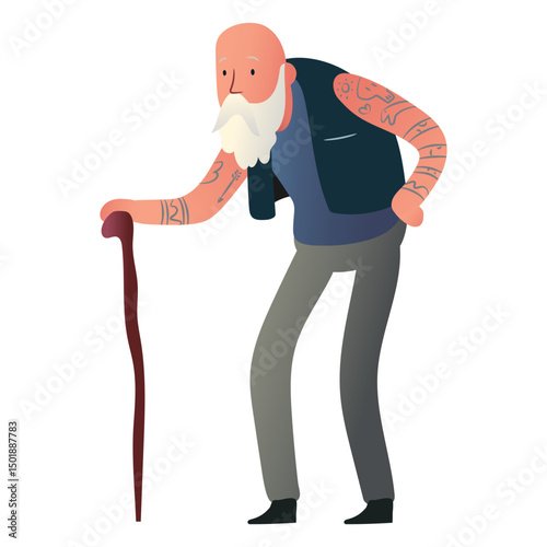 Tattooed old man character
