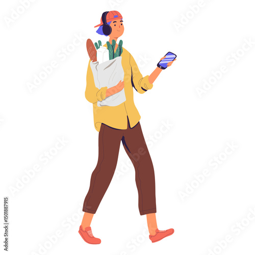 Man with groceries bag character