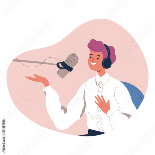 Person talking in podcast character