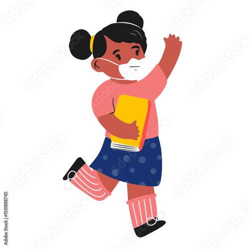 Girl with face mask and book semi flat